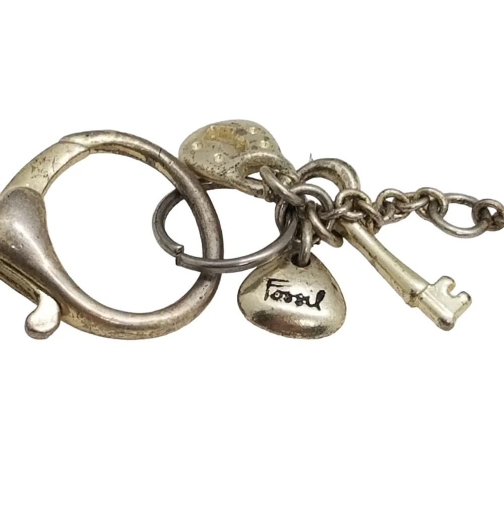FOSSIL RETIRED CHUNKY CLEAR QUARTZ CRYSTAL & KEY DESIGN CHAIN NECKLACE